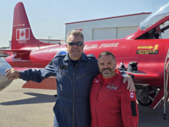 Terry Hawes, son of 1967 & 1969 Crew Chief Bob Hawes flys in the back seat of the JAM Red Knight T-33
